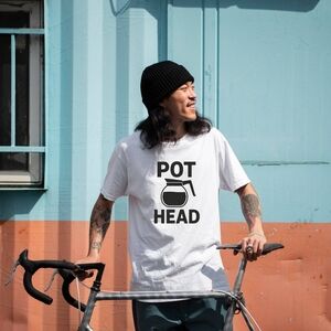 White Graphic T-Shirt with Pot Head Design